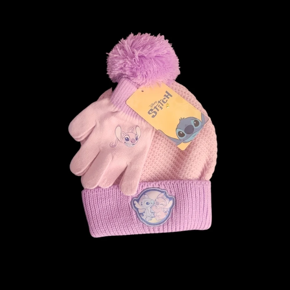 Disney Stitch Lavender and Pink Hat and Gloves